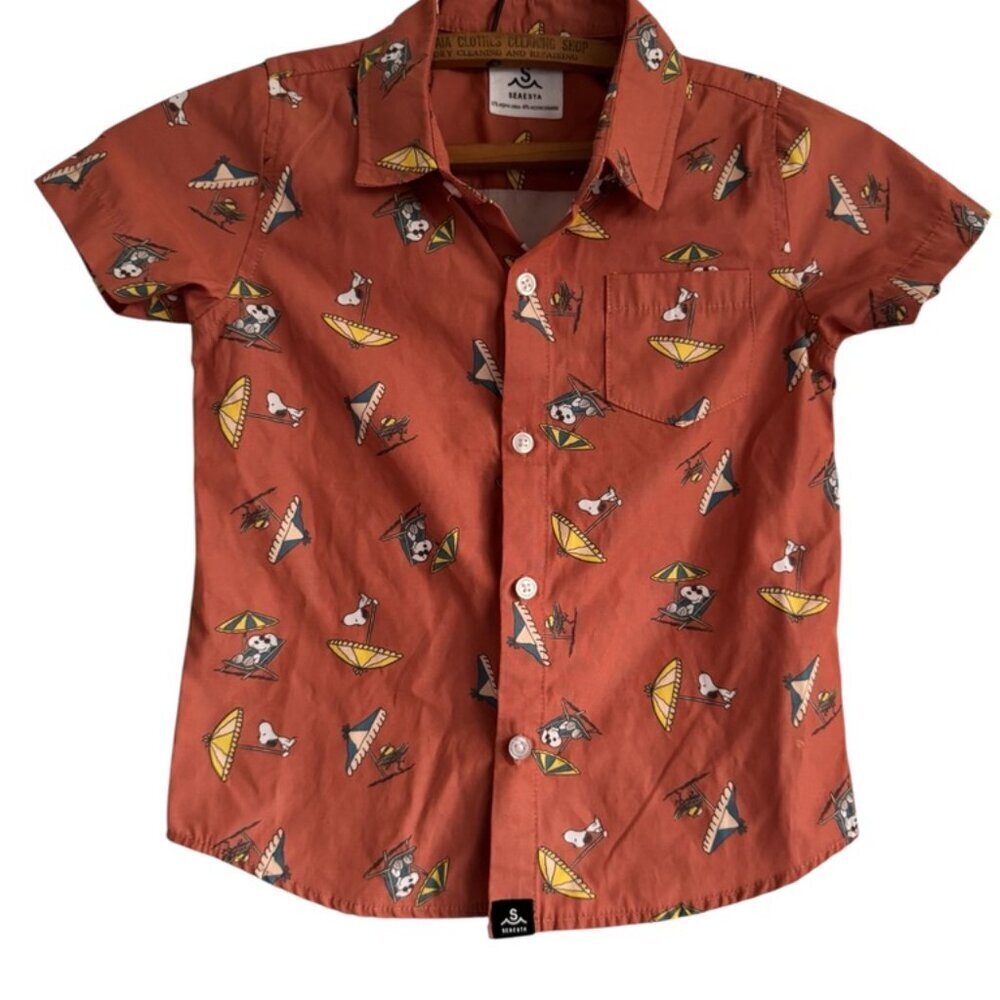 Seaesta Surf X Peanuts® Snoopy Shade Button Up Shirt, Rust Boys Medium